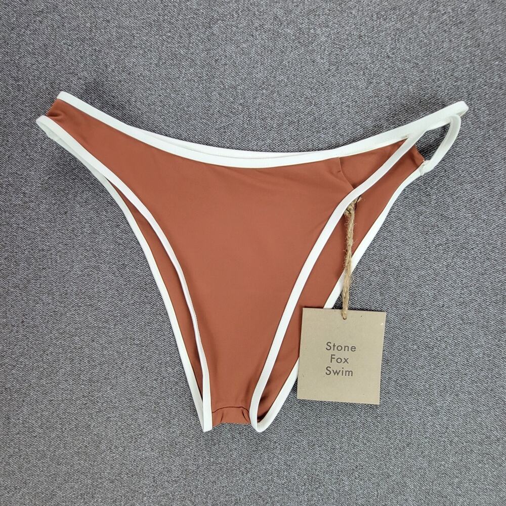 Stone Fox Swim Bikini Bottom Womens M Brown White Trim